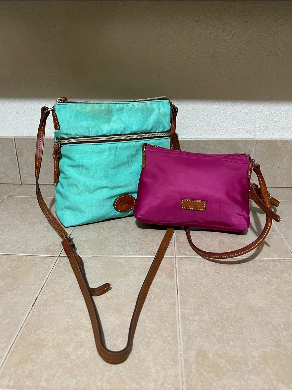 Dooney & Bourke Teal and Magenta Nylon Crossbody Bags bundle